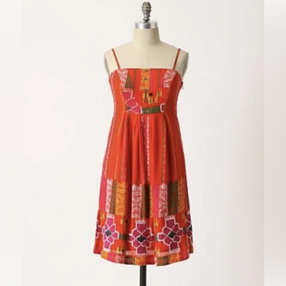 Anthropologie WE LOVE VERA Valencia Orange Dress Strapless Embroidered Size 8